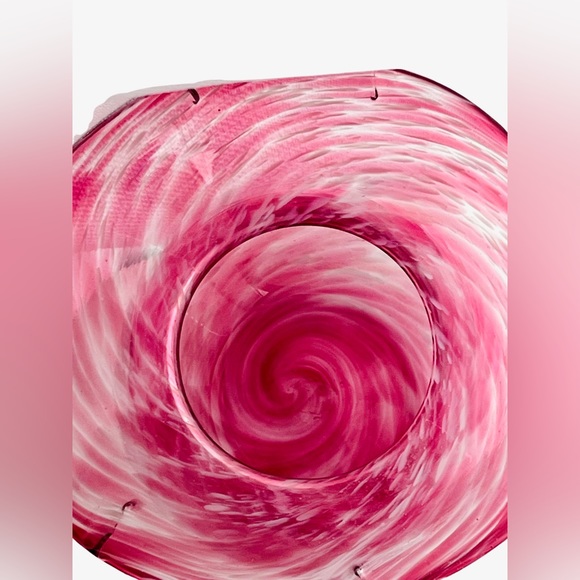 Vintage Hand Blown Art Glass Vase by Kenneth Marine Small Vase Pink White Swirl - Picture 3 of 8